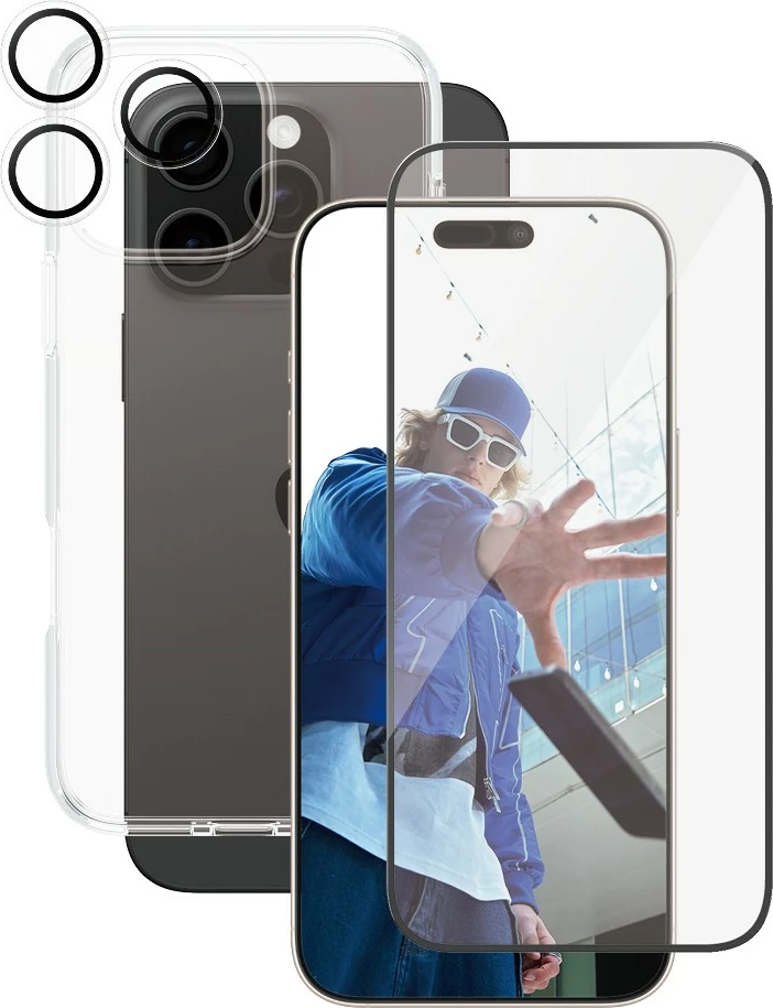 Mbështjellës PanzerGlass për iPhone 16 Pro Max, set 3-në-1, transparent