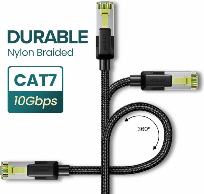 Kabllo Ethernet UGREEN 80424 Cat7 RJ45 3m e blinduar (F/FTP) 10Gbps 600MHz, e zezë, 1 copë
