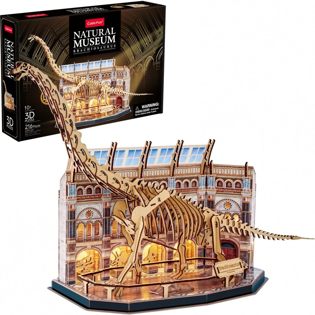 Puzzle 3D LED Cubic Fun Brachiosaurus 306-L544H, 216 pjesë, 58 x 20,5 x 37,5 cm