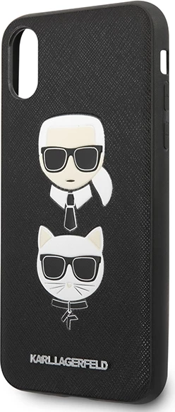 Mbështjellës Karl Lagerfeld Saffiano Karl&Choupette Head për iPhone XS Max, i zi