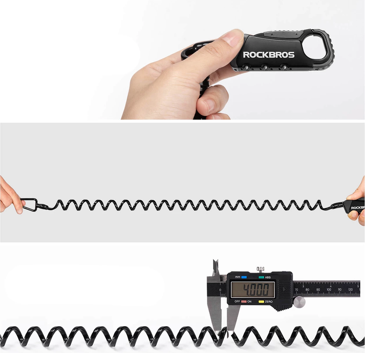Dryç biçiklete Rockbros RBK6N, kombinim 3-shifror, kabllo spirale 120 cm, i zi