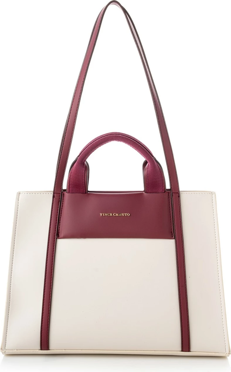Tote bag, ngjyrë krem dhe e kuqe claret, Vince Camuto, Umbria