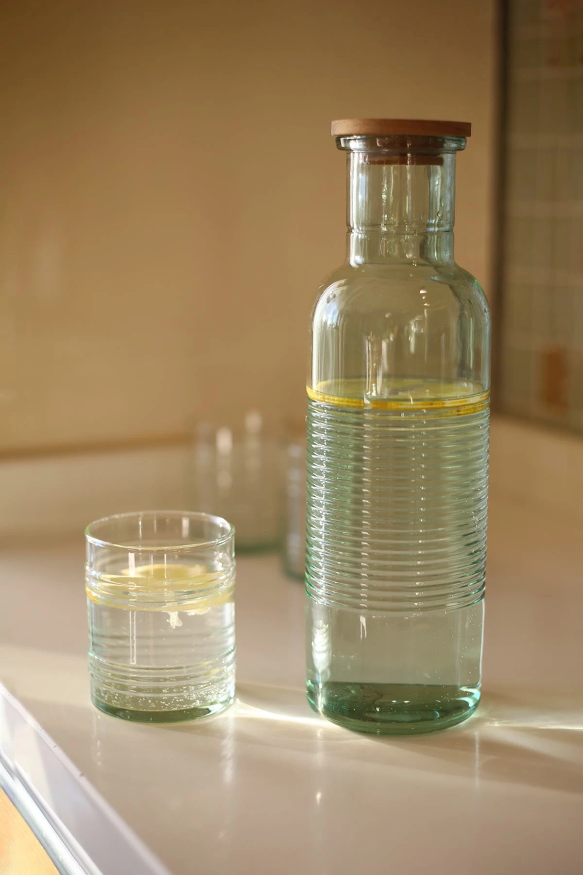 Set shishe qelqi me gota (5 copë), Hermia Concept, ngjyrë e gjelbër, formë fuçie