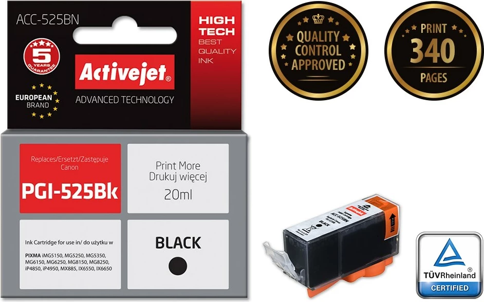 Ngjyrë zëvendësuese Activejet ACC-525BN për printer Canon, 20ml, e zezë