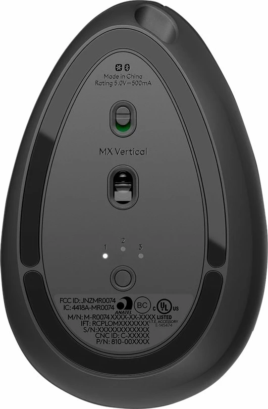 Maus Logitech MX Vertical - USB, BT, 2.4GHz, gri