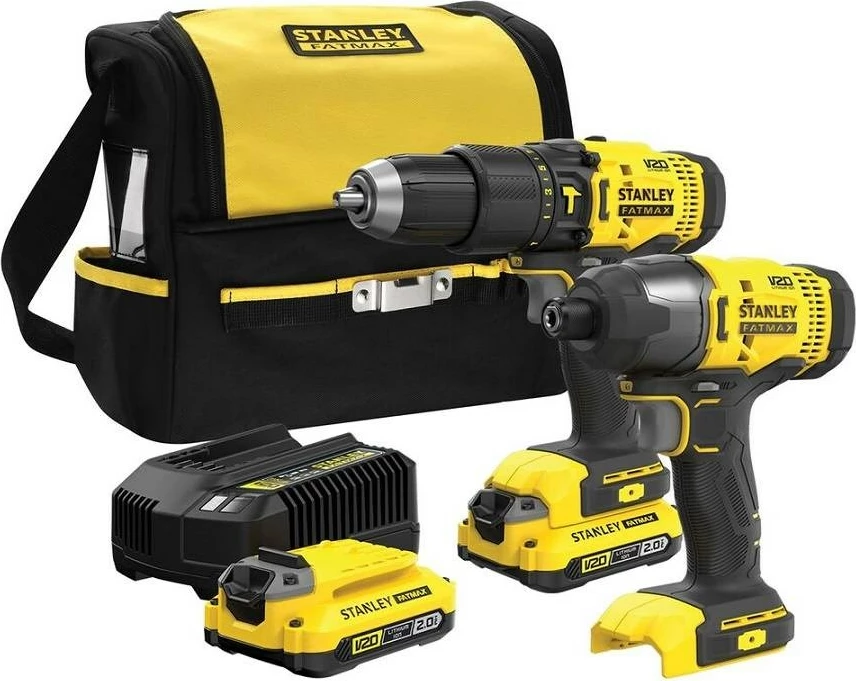 Set veglash STANLEY SFMCK465D2S-QW, stërvitëse/vidhosëse dhe çelës goditës, 2x bateri 2Ah, e verdhë