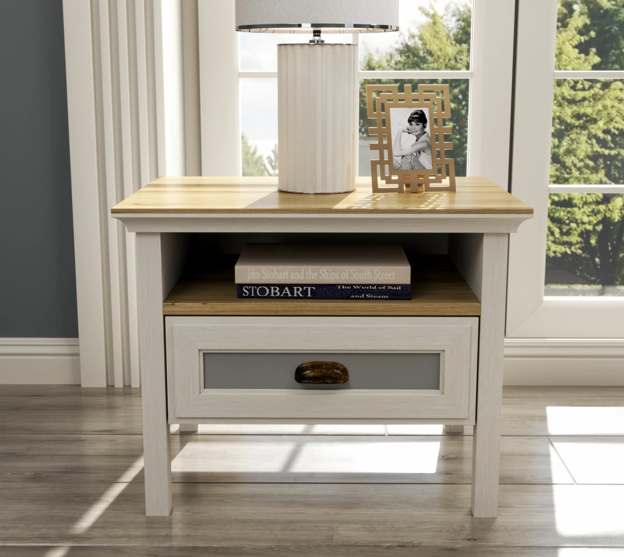 Komodinë nate Skye Decor, FRN-21017, krem, lis, gri