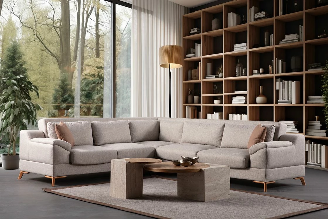 Kënd-sofë krevati, ngjyrë bezhë, Atelier del Sofa, Aqua Corner (L2 + C + 3R)