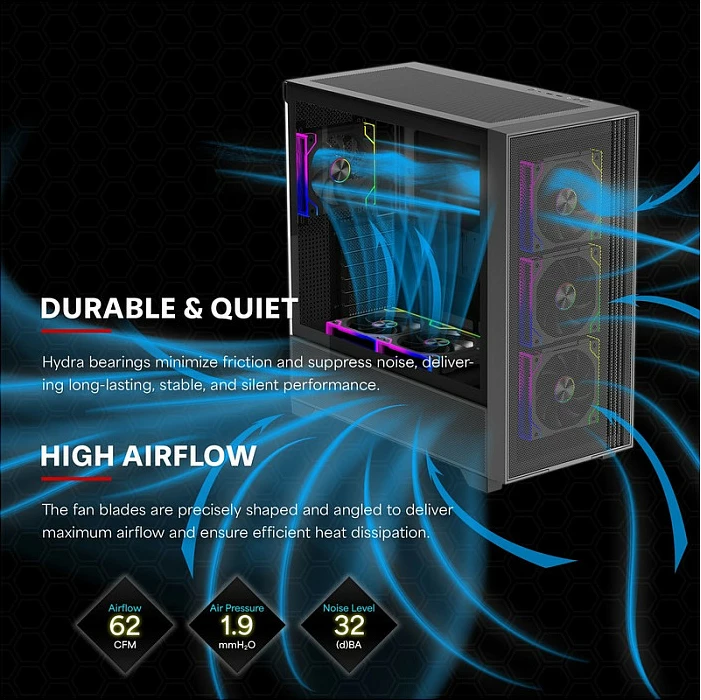 Ventilator kasë Xilence Daisy-Chain ARGB Reverse, 3x120mm, PWM, i zi