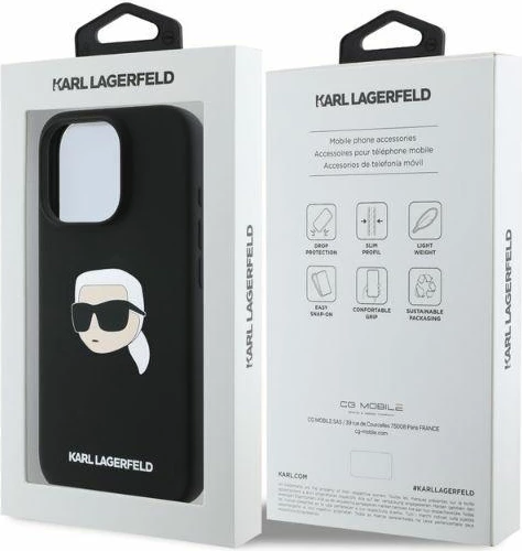Mbështjellës Karl Lagerfeld Silicone Karl Head Print MagSafe për iPhone 16 Pro Max, Zi