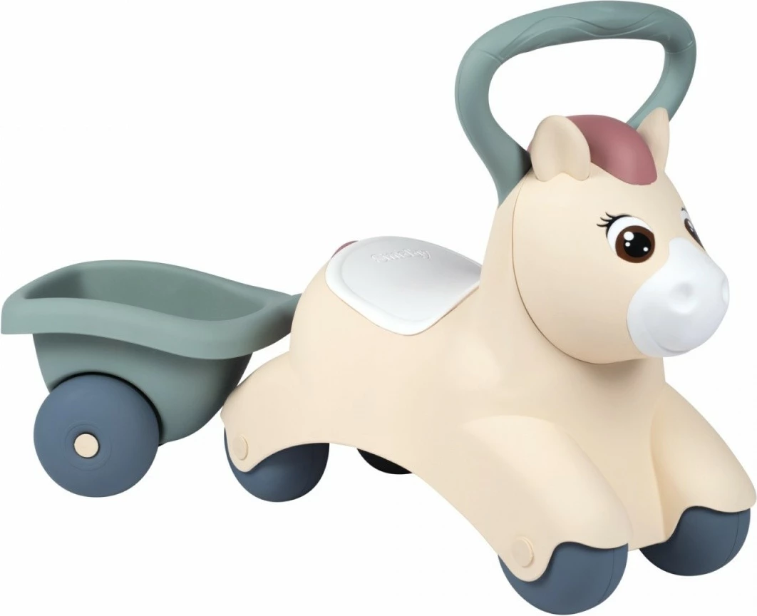 Jezdik lodër Smoby Baby Pony 7600140502, plastikë, bezhë/gri/e bardhë, me rimorkio
