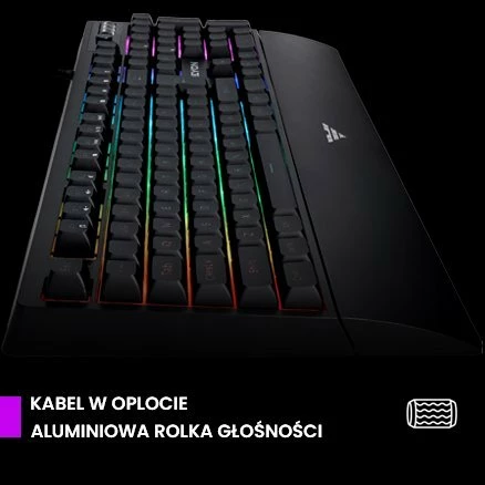 Tastierë gaming PREYON Long Claw Alpha PLCA104B, 100%, membranë, RGB, USB me kabllo, layout US, me mbështetëse dore magnetike, e zezë