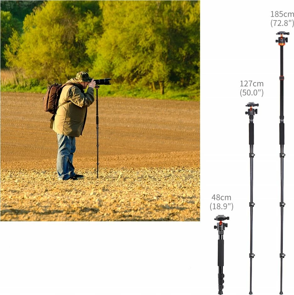 Tripod/monopod K&F Concept SB6234, 185 cm, 10 kg, kokë 360°, zezë/portokalli