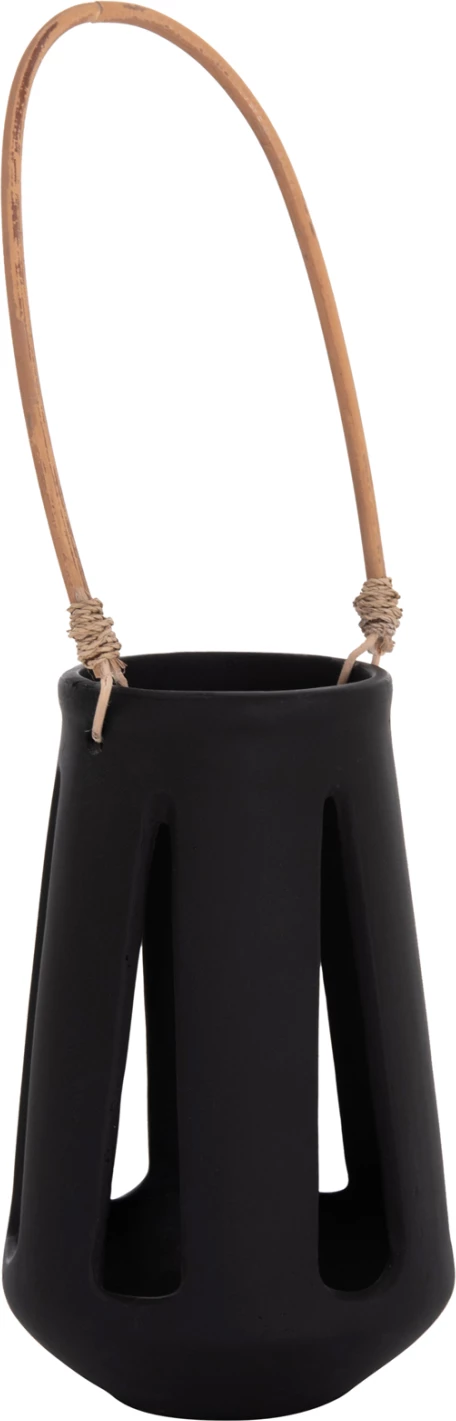 Llambë dekorative tavoline ERANTYL, fibër çimento e zezë, dorezë ratan, FH4696.01L, 17x27cm