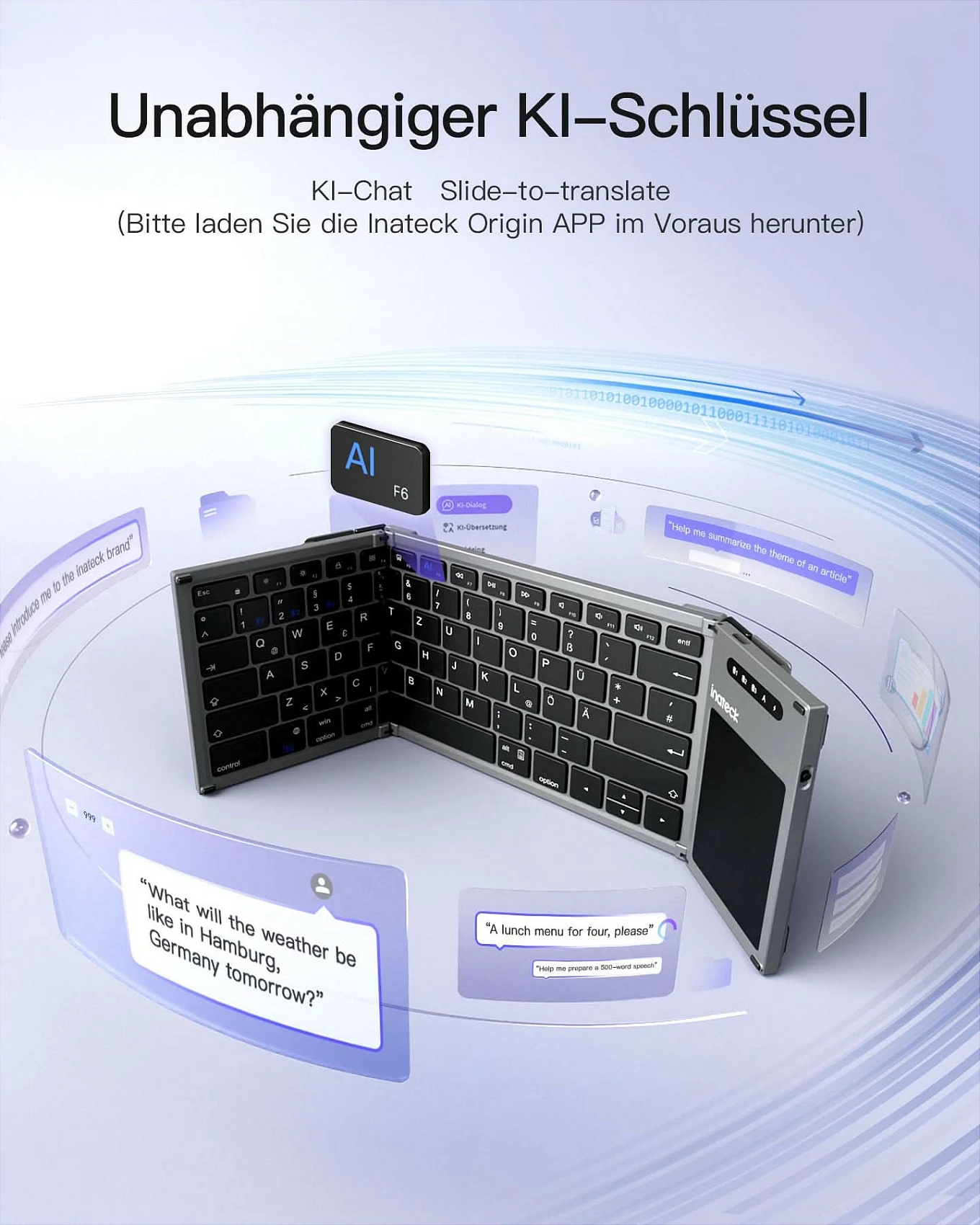 Tastierë për tablet inateck Tablet Keyboard QWERTZ, Bluetooth 5.3, me touchpad, USB-C, e zezë