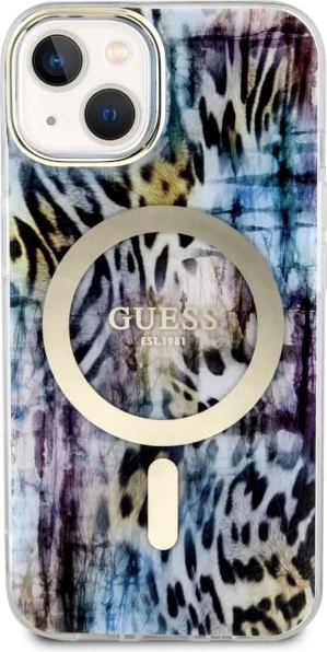 Mbështjellës Guess Leopard MagSafe për iPhone 14, Blu