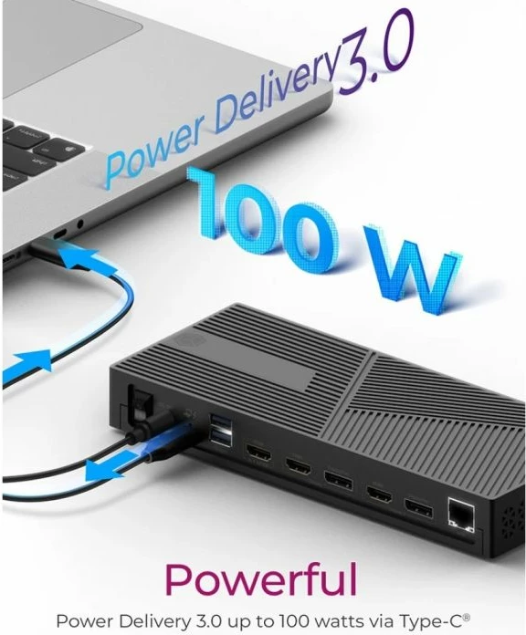 Stacion dokimi USB-C ICYBOX IB-DK2246AC, 11-në-1, DisplayLink, 4K@60Hz, triple monitor, PD 100W, e zezë