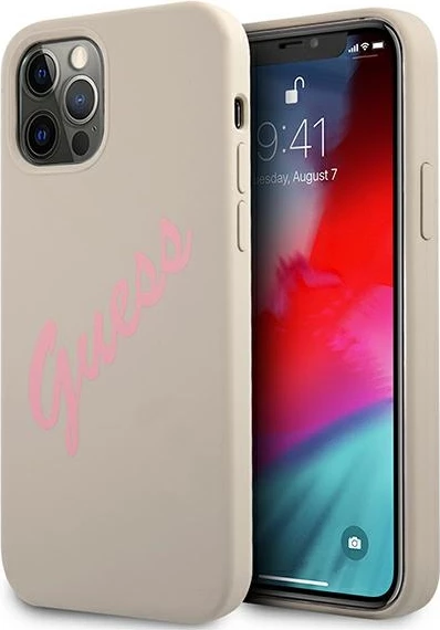 Mbështjellës Guess GUHCP12MLSVSGP për iPhone 12/12 Pro 6.1", silikon, hirtë/rozë