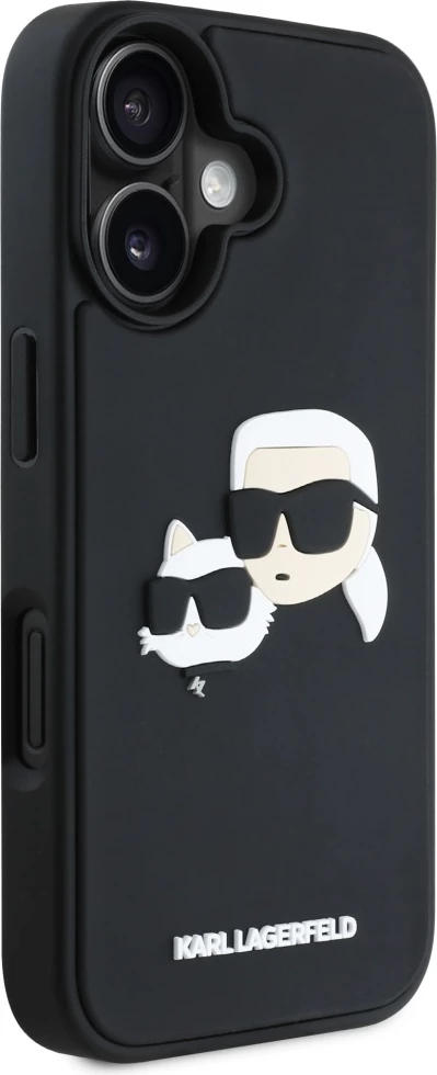 Mbështjellës Karl Lagerfeld HC 3D Rubber Double Heads për iPhone 16, i zi