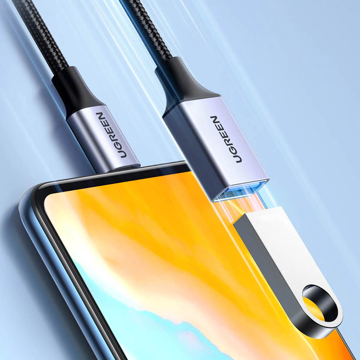 Kabllo adapter OTG Ugreen US378, USB-C (mashkull) në USB-A (femër), 0.15m, e zezë
