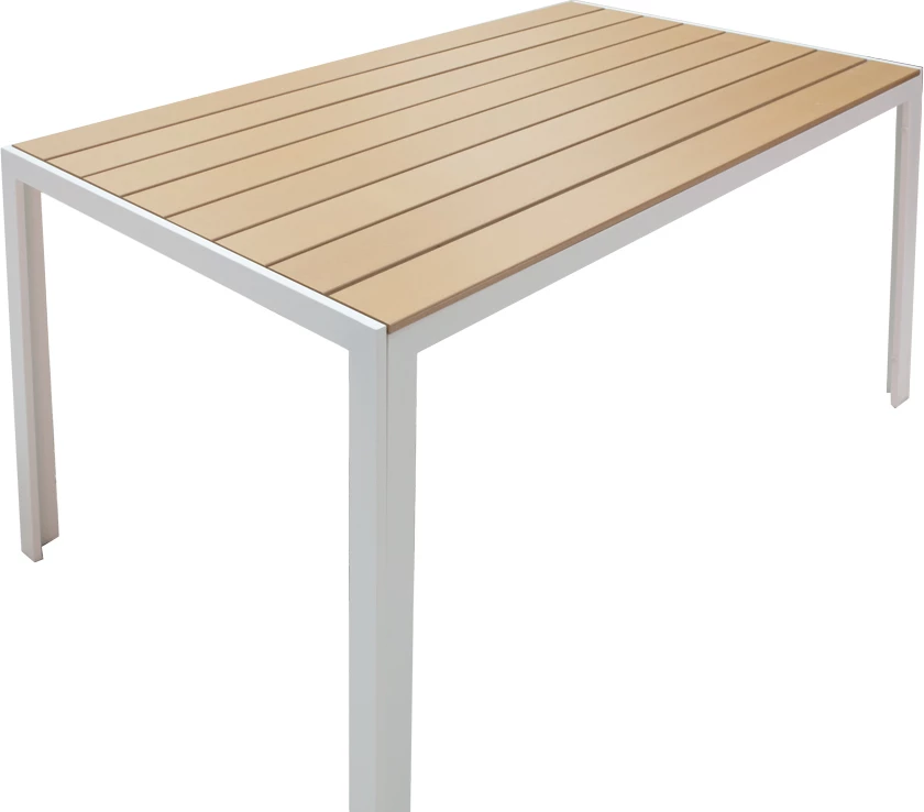 Set tavolinë me karrige për terasë Nares-Elation, alumin i bardhë, plywood natyral, 140x80x72.5cm, 5 pjesë