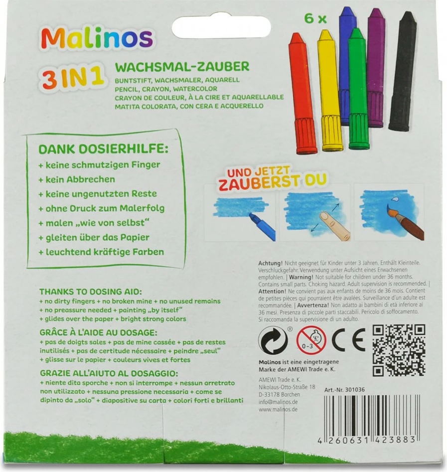 Set lapsa ngjyrues Malinos 3-në-1, 6 copë, multikolor
