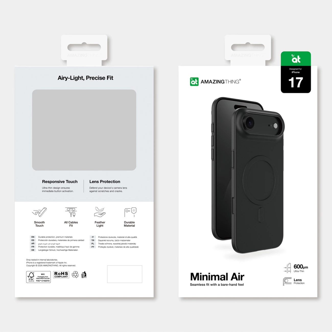 Mbështjellës AmazingThing Minimal Air për iPhone 17 Air, MagSafe, i zi
