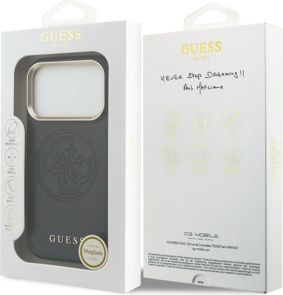 Mbështjellës Guess Perforated 4G MagSafe për iPhone 17 Pro Max, i zi