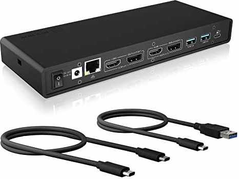 Stacion docking USB-C ICYBOX IB-DK2245AC, dual 4K/5K, 65W Power Delivery, Gigabit LAN, i zi, set me adapter rryme dhe kabllo