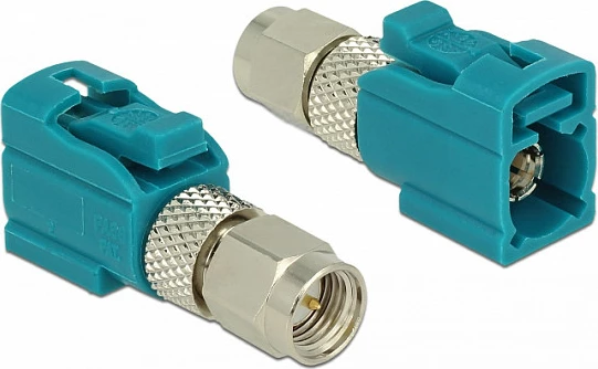 Adapter RF DeLOCK 89639, FAKRA Z femër në SMA mashkull, i sheshtë, blu metalik
