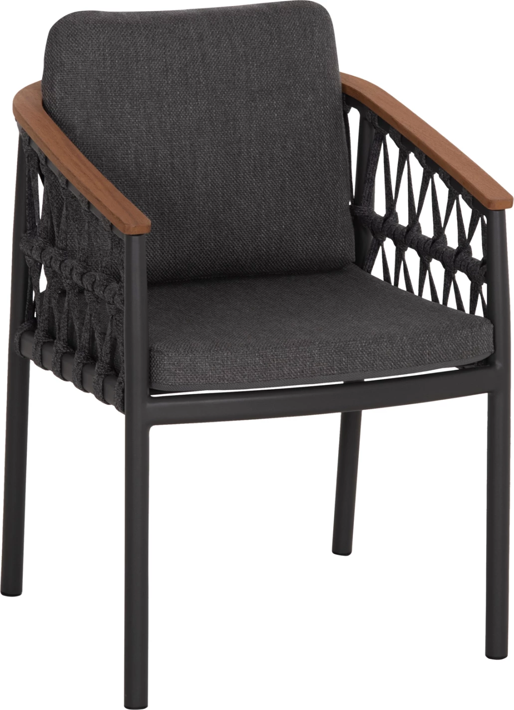 Karrige ngrënie për jashtë STREAM, alumin i zi, litar, pëlhurë Olefin, 59x63x85cm, set prej 2 copë