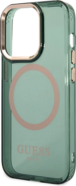 Mbështjellës Guess Gold Outline Translucent MagSafe për iPhone 14 Pro Max 6.7", i gjelbër