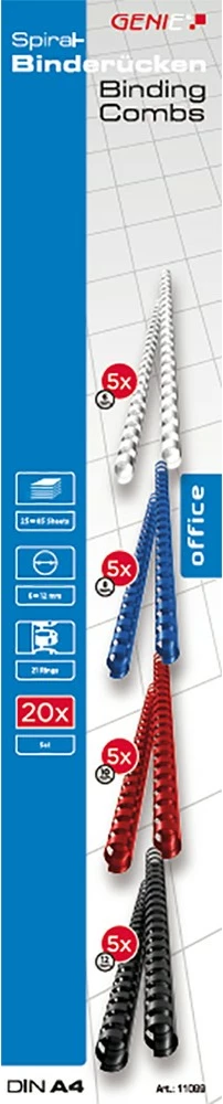 Spirale plastike GENIE 11099, set 20 copë, multikolor, DIN A4