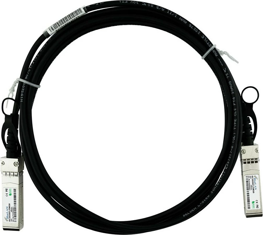 Kabllo DAC SFP+ BlueOptics SFP-10G-DAC3M, 10GbE 10GBASE-CR, 3m, e zezë