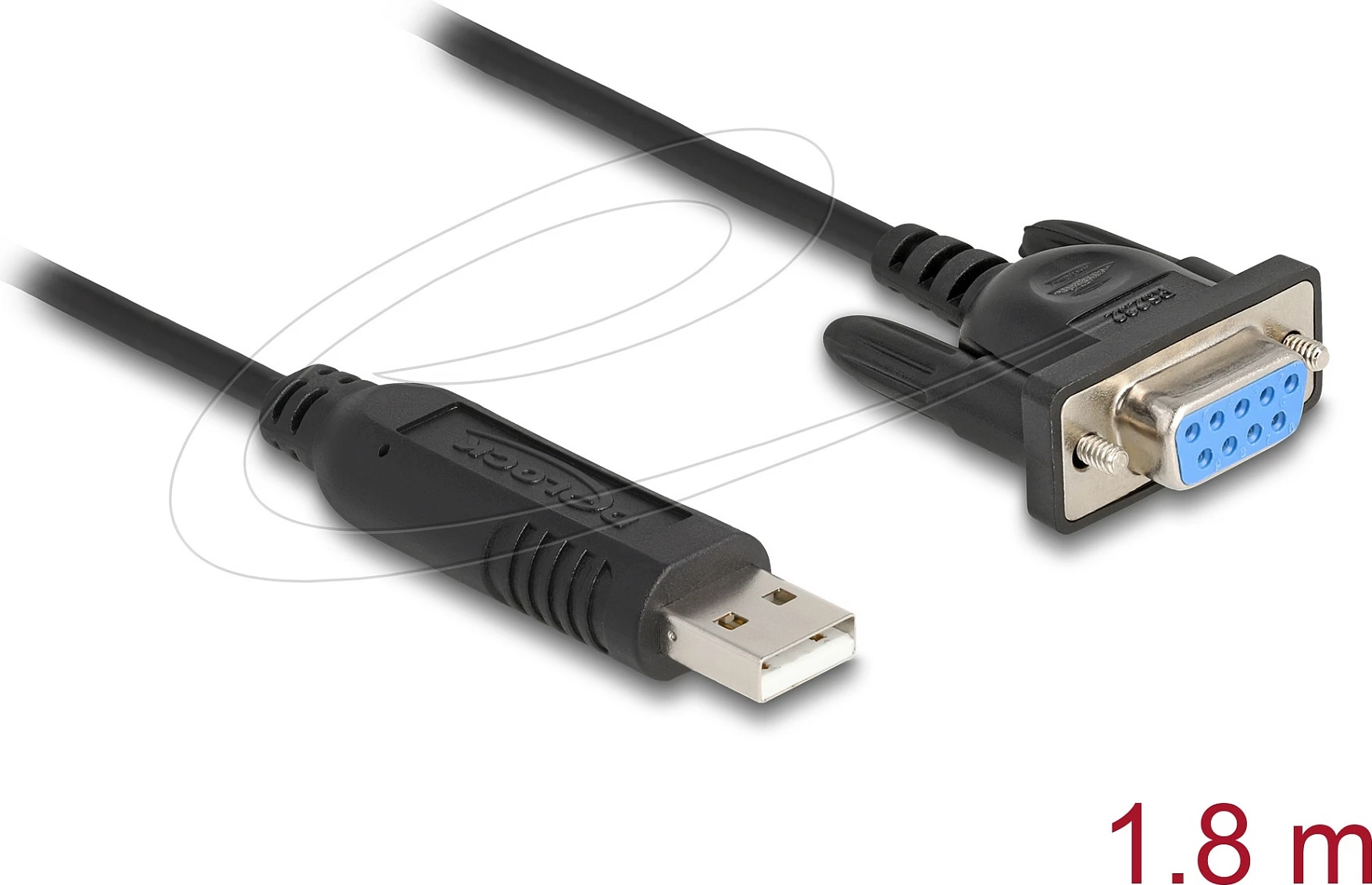 Adapter USB n’Serial RS-232 Delock, USB-A mashkull në DB9 femër, 1.8 m, i zi