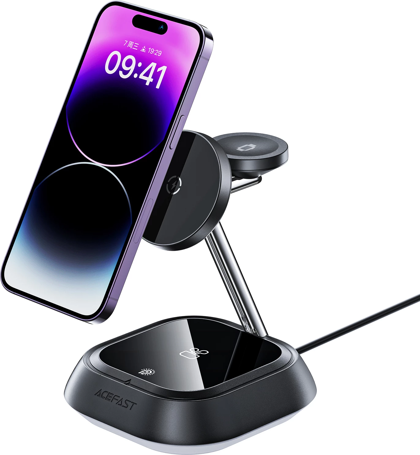 Stacion karikimi 3-në-1 Acefast E16, 15W, për telefon, orë dhe kufje, e zezë