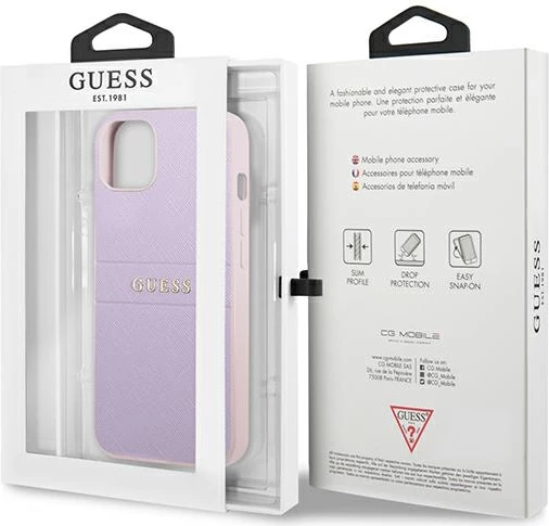 Mbështjellës Guess GUHCP13SPSASBPU për iPhone 13 mini, Saffiano, vjollcë
