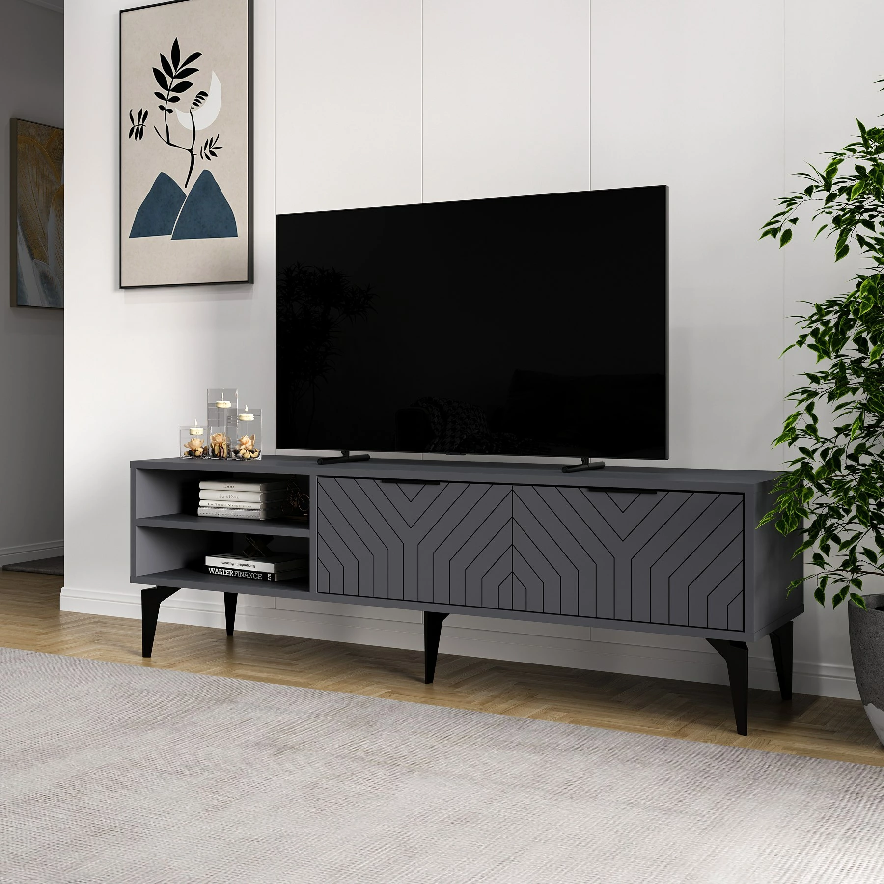 Komodë TV Regina, ngjyrë antracit, Skye Decor