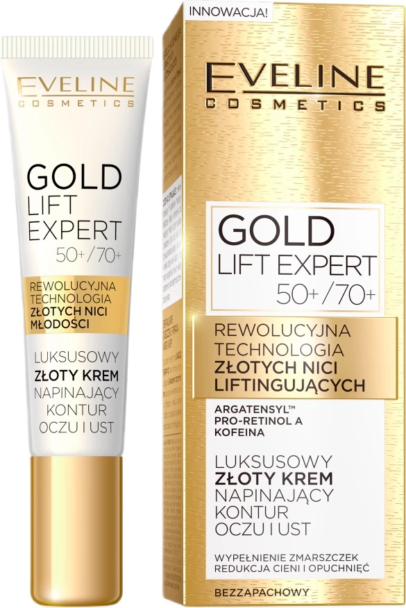 Krem konturues për sy dhe buzë për femra Eveline Cosmetics Gold Lift Expert Luxury Gold Firming 50+/70+, 15ml