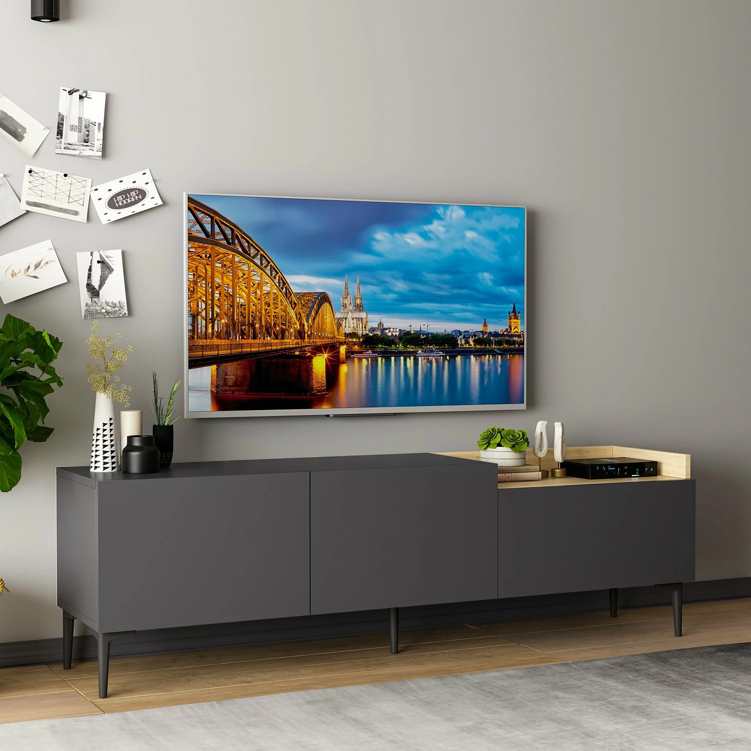 Komodë TV Hanah Home, Mia, ngjyrë antracit