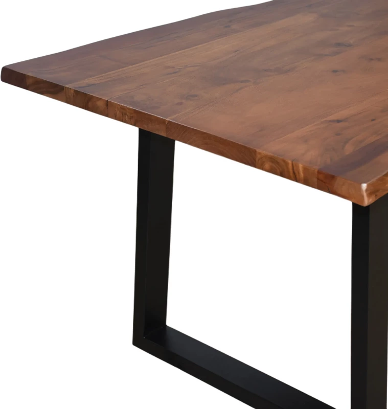 Tavolinë Miles, dru akacie masiv, trashësi 3.7-4cm, ngjyrë arre, këmbë metalike të zeza, 160x90x76cm