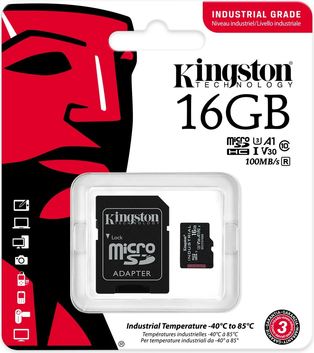 MicroSDHC kartelë Kingston 16GB Industrial, Class 10, UHS-I, V30, e zezë