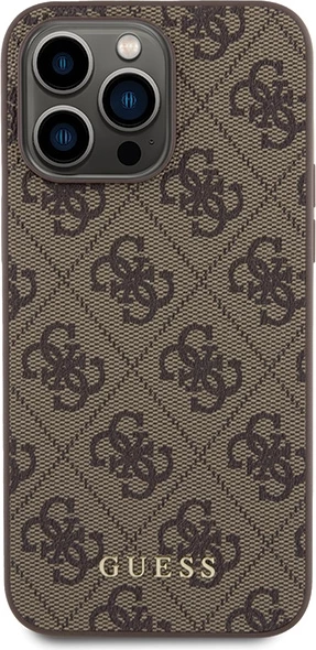 Mbështjellës Guess 4G Metal Gold Logo për iPhone 15 Pro Max, Kafe