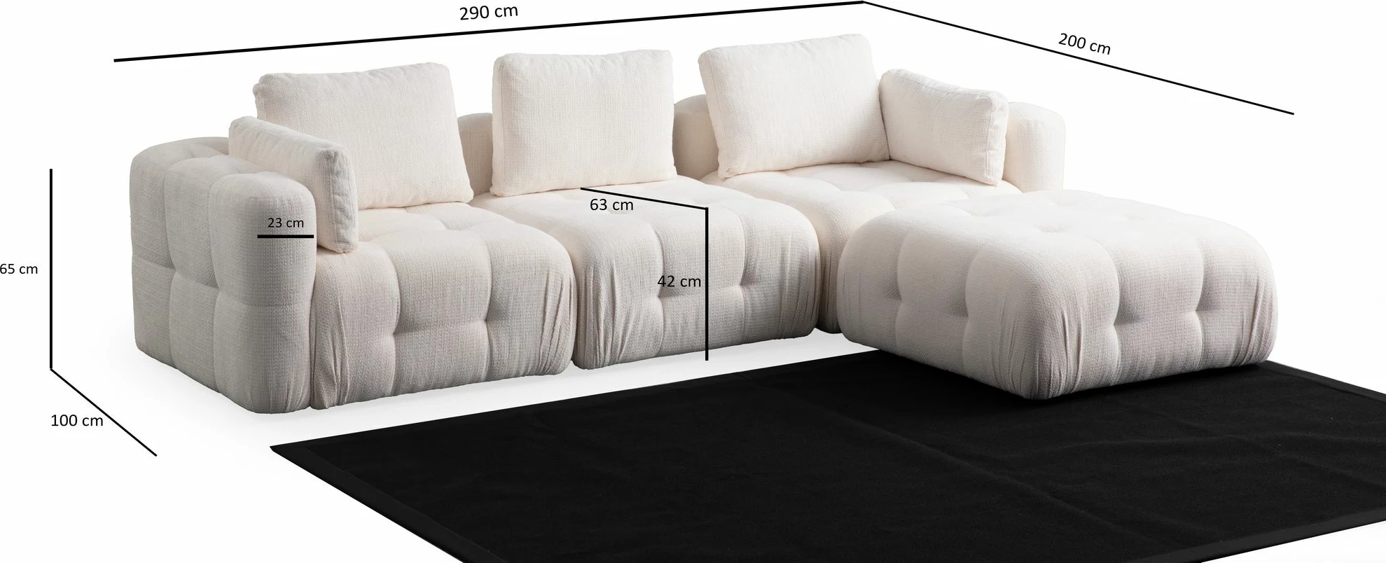 Kënd-sofë Amaris 3 vendesh me pouffe, e bardhë