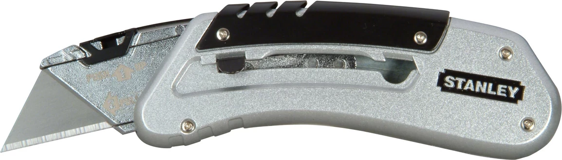 Thikë utilitare Stanley Quickslide 0-10-810, 140 mm, trup metalik, ndërrim briskash pa vegla, kapëse rripi, gri/zi