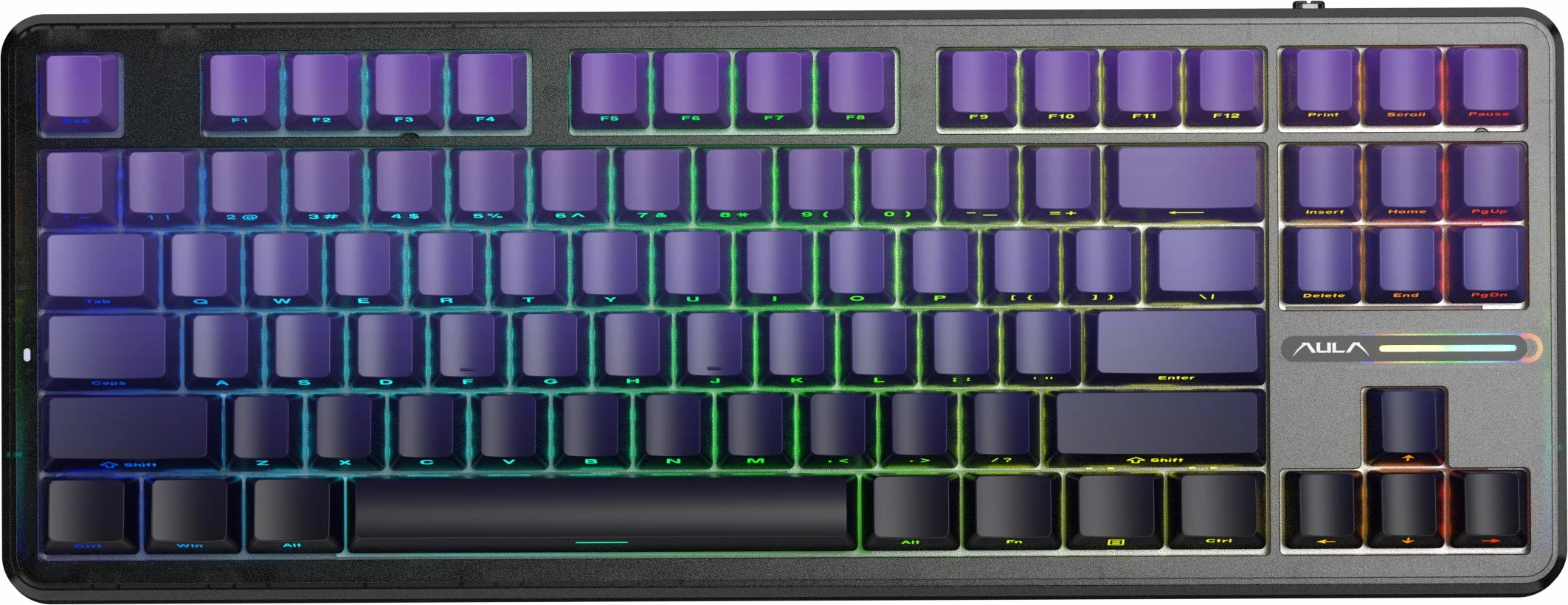 Tastierë mekanike gaming Aula F87 Pro GrayWood V4, TKL 80% (87 taste), RGB, US layout, USB/2.4 GHz/Bluetooth, vjollcë