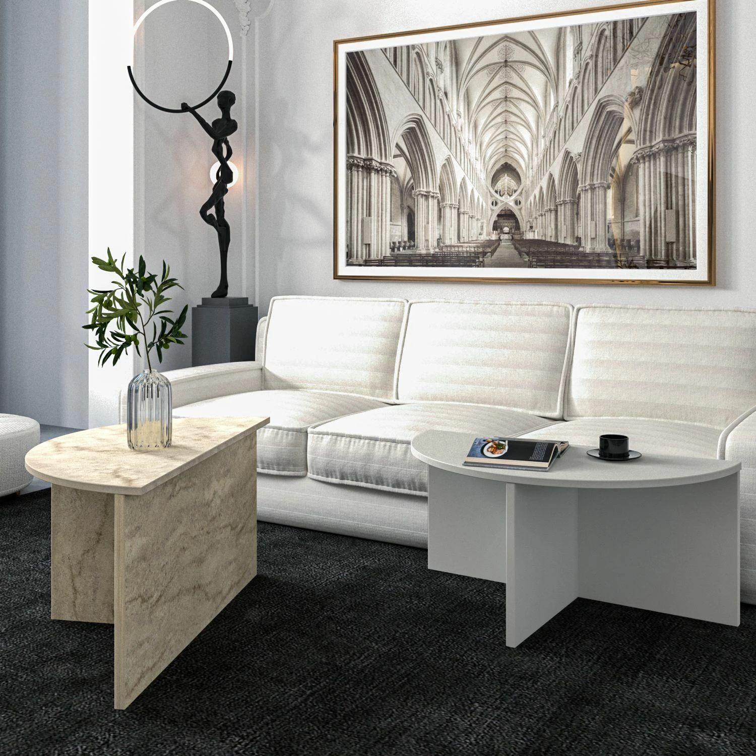 Set tavolinash kafeje Skye Decor, Dolunay, gri, travertin