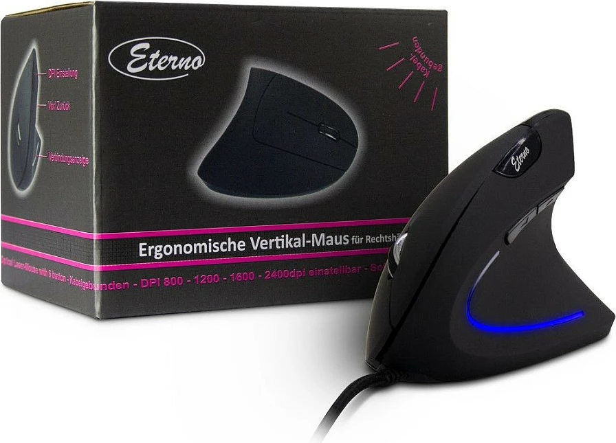 Maus Inter-Tech KM-206WR, vertikal, me kabllo USB, 2400 DPI, djathtak, zi/kaltër