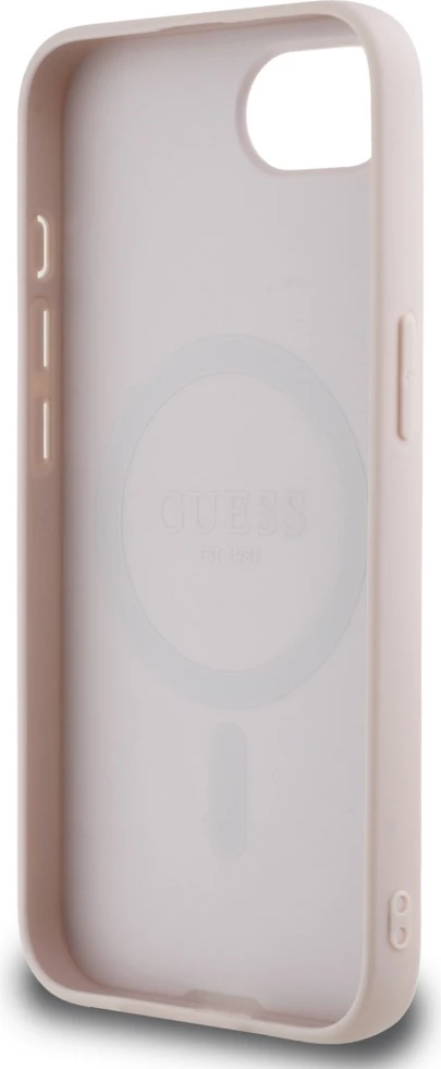Mbështjellës Guess 4G Circle Classic Logo MagSafe për iPhone 16e, rozë