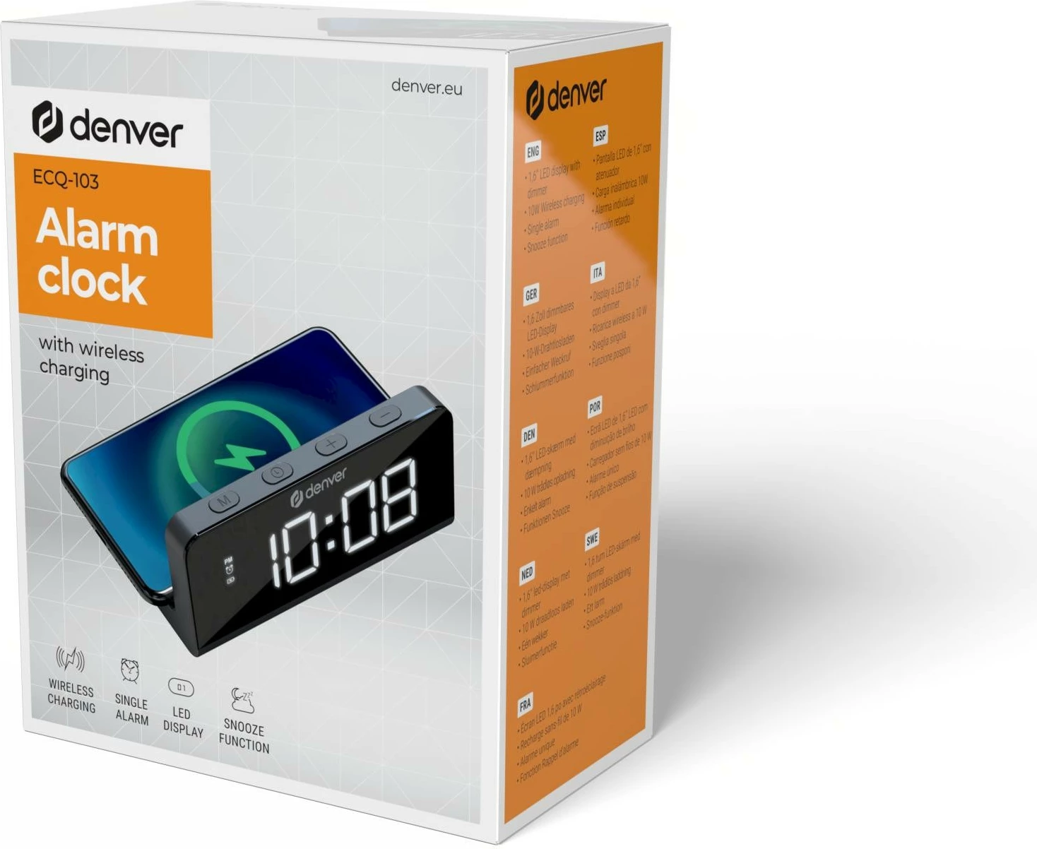 Radio-alarma Denver ECQ-103 me wireless charging, e zezë